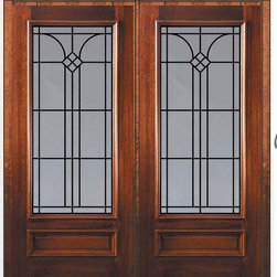 Pre-hung Home Double Door 80 Mahogany Cantania GBG 3/4 Lite GBG Glass - Front Doors