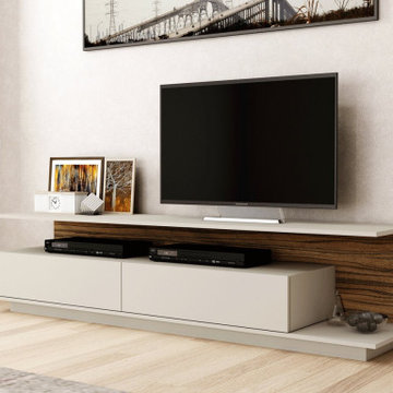 Floor TV Units in Light Grey Dark Iberian Olive| Inspired Elements