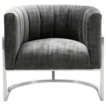 Magnolia Slub Grey Chair with Silver Base