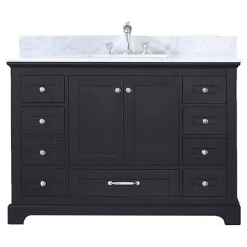 Dukes 48" Espresso Single Bathroom Vanity Cabinet Carrara Marble Top Square Sink