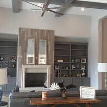 Gray bookshelves