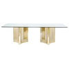 Ellen Modern Sleek Gold Double Pedestal Glass Dining Table