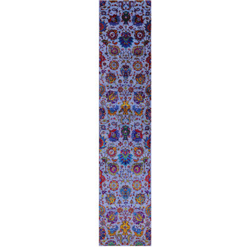 2' 6" X 12' 3" Runner Wool & Silk Persian Tabriz Handmade Rug - Q21562