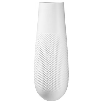 Round Ceramic Vase with Embossed Dotted Design Matte White Finish, Small
