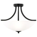 Sea Gull Lighting - Sea Gull Lighting Geary Small 3 Light Convertible, Black/Etched - The Sea Gull Lighting Geary three light indoor semi-flush convertible in midnight black enhances the beauty of your home with ample light and style to match today's trends. Adaptability takes center stage with the Geary Collection. This series of traditional up-light pendants, semi-flush and flush-mount fixtures feature decoratively bowed arms and constructed of rectangular steel tubing. Geary is a true cross-collection piece, offered in four beautiful finishes Blacksmith, Brushed Nickel, Burnt Sienna and Heirloom Bronze. The Geary has a universal appeal matching 24 different Sea Gull Lighting interior collections. Offering subtle style with practical design, Geary is at home in almost any room. The fixtures have a fluid movement with a traditional look to complement a wide range of decor.