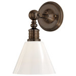 Hudson Valley Lighting - Darien, One Light Wall Sconce, Distressed Bronze - Thoughtfully scaled, Darien highlights details drawn from America's rich design heritage. The collection's uniquely crafted metalwork garners special attention. An oversized decorative swivel makes a memorable focal point, while ring details on the socket holder enhance the cast construction. Darien's intricate metalwork is set off by the angularity of the conical shades.