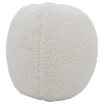 Fluffy Fun Faux Fur Ball Poly Filled Throw Pillow, Ivory, 10"