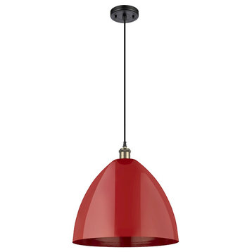 Innovations Ballston Ply Dome 16" Mini Pendant, Black Antique Brass/Red