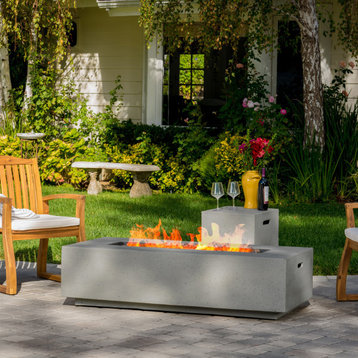 GDF Studio Jaxon Outdoor 50,000 BTU Rectangular Fire Table with Tank Holder, Light Gray