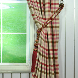 Paroo Cotton Blend Middle Check Tab Top Curtains & Drapes Tassel Tieback - Curtains