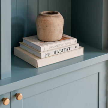 Modern Heritage Built-In Cabinet Detail with Stone and Soft Blue Finish
