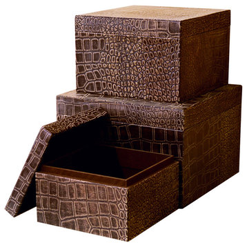 Faux Croc Leather Boxes, Set of 3