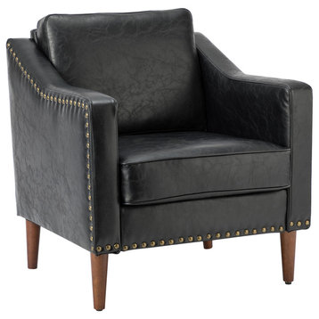 Vegan Leather Armchair With Sloped Arms, Black