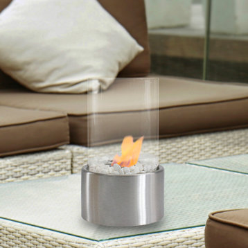 10.5" Bio Ethanol Round Portable Tabletop Fireplace with Silver Base