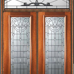 Prehung Transom Double Door 80 Mahogany Palacio Full Lite Glass - Front Doors