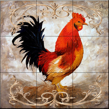 Tile Mural, Rooster I by Malenda Trick