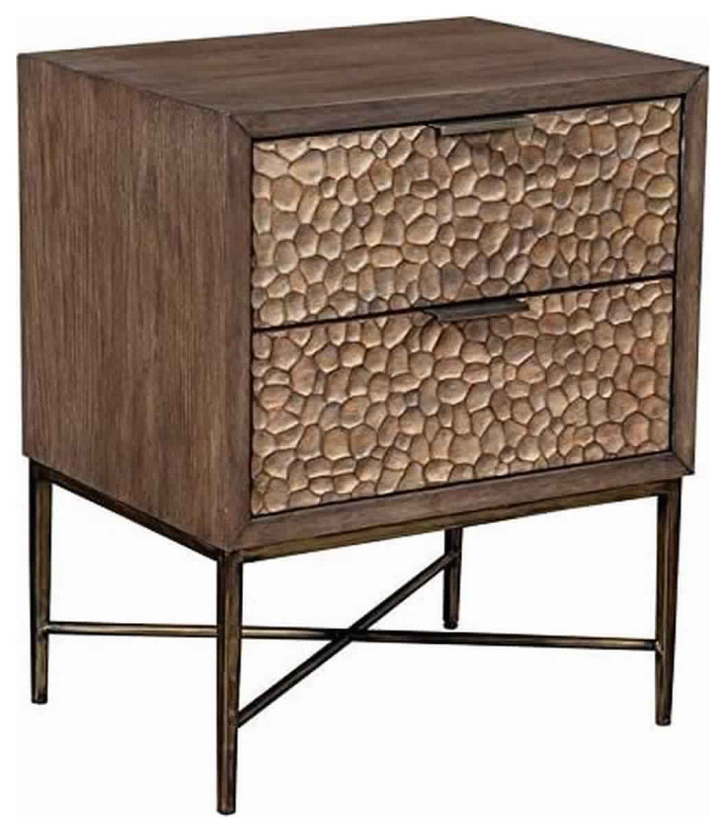 2 Drawer Wooden Nightstand with Polyresin Textured Front, Brown ...