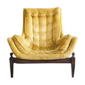 Mid-Century Yellow Velvet Tufted Bucket Chair