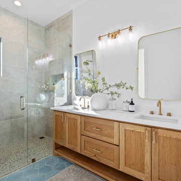 Modern Lakeside Farmhouse Bathroom with Walk-In Shower