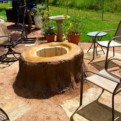 Tree Trunk Concrete Fire Pit with Fire Bricks - Fire Pits
