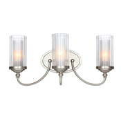Lexington 3-Light Wall Mount, Satin Nickel, Clear Ribbed/Frosted Glass