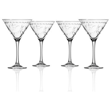 Fleur De Lis Martini Glass 10 Ounce, Set of 4 Glasses