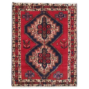 Consigned, Persian 5 x 6 Area Rug, Hamadan Hand-Knotted Wool Rug