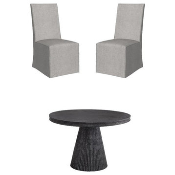 Home Square 3-Piece Set with Dining Table and 2 Dining Chairs in Black & Gray