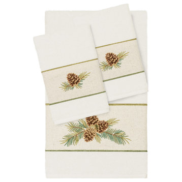Linum Home Textiles Turkish Cotton Pierre 3-Piece Embellished Towel Set, Cream