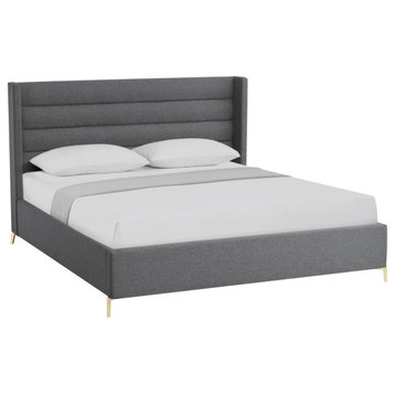 Inspired Home Alessio Bed, Upholstered,  Linen, Gray, King
