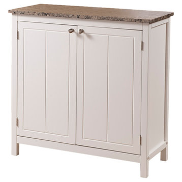 Blake Kitchen Island Cabinet With Adjustable Storage Shelf, White & Marble Wood