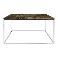 Gleam Square Coffee Table, Brown Marble, Chrome Feet