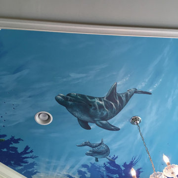 Sea Themed Murals in a Master Bathroom, hand-painted by Tom Taylor of Mural Art