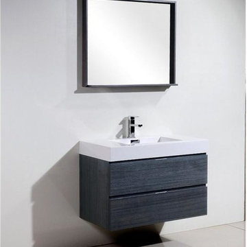 KubeBath Bliss 36" Gray Oak Wall Mount Single Sink Modern Bathroom Vanity