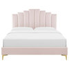 Platform Bed Frame, King Size, Velvet, Pink, Modern Contemporary, Bedroom Master