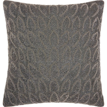 Luminescence Beaded Feathers Throw Pillow, Pewter