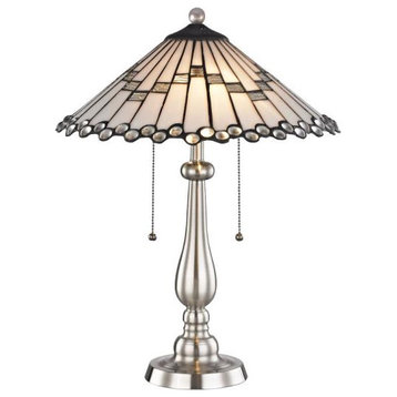 Dale Tiffany STT17022 Jensen, 2 Light Table Lamp, Brushed Nickel/Satin Nickel