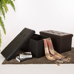 Glitzhome - Cuboid Pvc Foldable Storage Ottoman Bench With/Padded Seat - Footstools And Ottomans