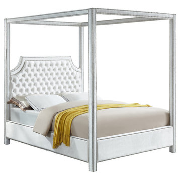 Rowan Velvet Upholstered Bed, White, King