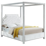 Meridian Furniture - Rowan Velvet Upholstered Bed, White, King - Ensure that every night's sleep is a dreamy escape with this Rowan White Velvet Bed as the centerpiece of your bedroom sanctuary. This bed features a velvet-clad canopy that beckons you to rest like royalty. The deeply detailed tufting on the scalloped headboard makes for a sumptuous presentation, and the chrome nail heads add to the luxe look of this exquisite bed.