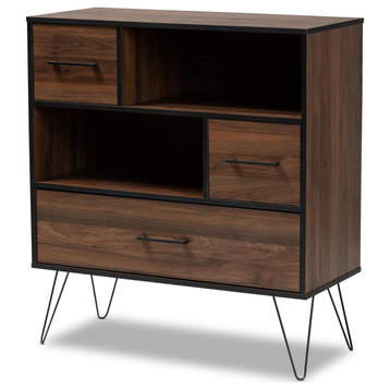 Modern Two-Tone Walnut Brown & Black  Finished Wood 1-Drawer Bookcase