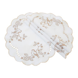 Xia Home Fashions - Woodland Embroidered Cutwork Round Doilies, Set of 4 - Placemats