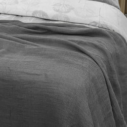 YUE Home Textile  Linen Cotton Waffle Blanket, King, Grey - Bedding