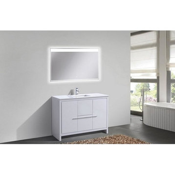 Dolce 48? High Gloss White Modern Bathroom Vanity with White Quartz Counter-Top