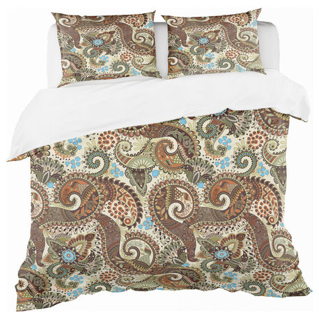 Paisley Pattern With Fantasy Vintage Duvet Cover Set, Queen