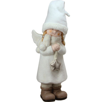 19.75" Decorative White Winter Girl Angel with Star Christmas Table Top Figure