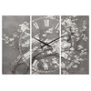White Cherry Blossoms I Traditional 3 Panels Metal Clock