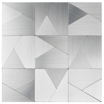 Peel and Stick Metal Backsplash Tile Puzzle Brush Silver 12"x12, A16031