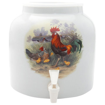 Goldwell Designs Rooster With Chicks Design Water Dispenser Crock