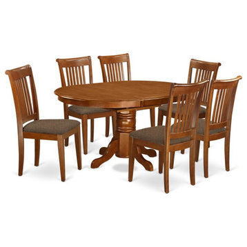 East West Furniture Avon 7-piece Wood Dining Table and Chairs in Saddle Brown